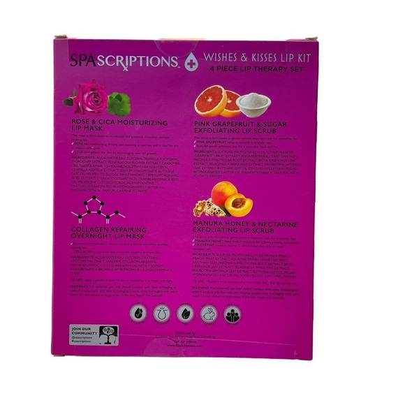 SPA SCRIPTIONS 4PC Lip Therapy Set Wishes & Kisses Lip Mask And Scrub New - Picture 2 of 5